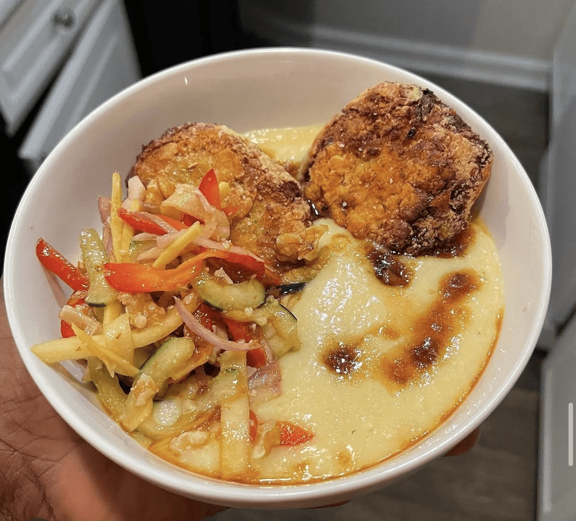 Crispy Crab Cakes over Grits